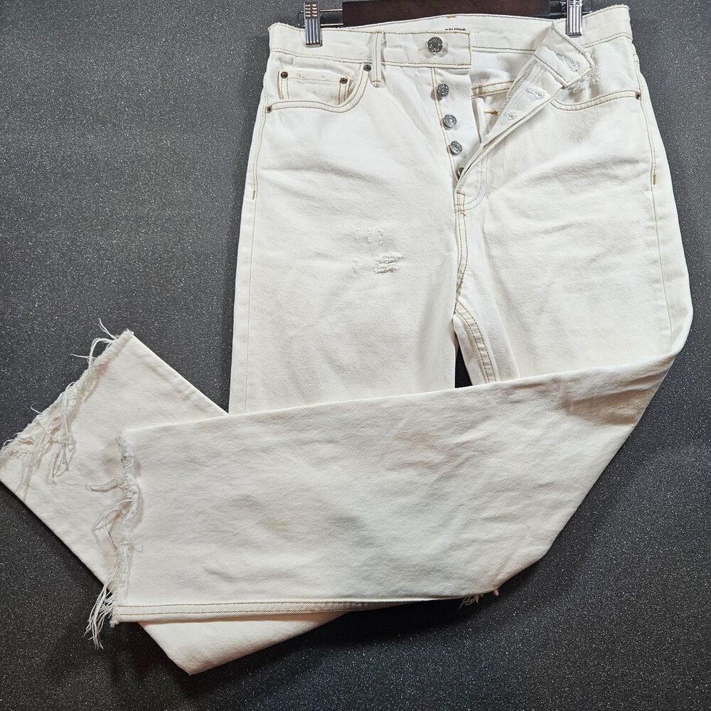 High‑Rise Off‑White Button‑Fly Jeans